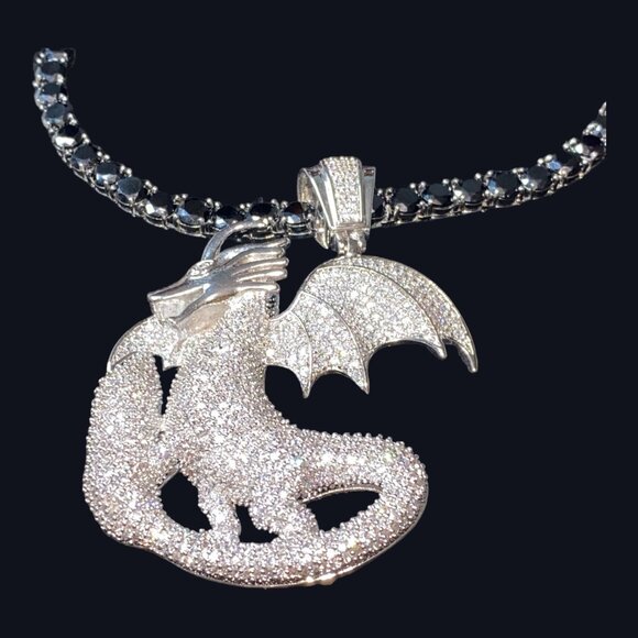 34" Necklace Dragon Pendant 6mm Faceted Black Tourmaline Schorl in Stainless Ste - Picture 6 of 8